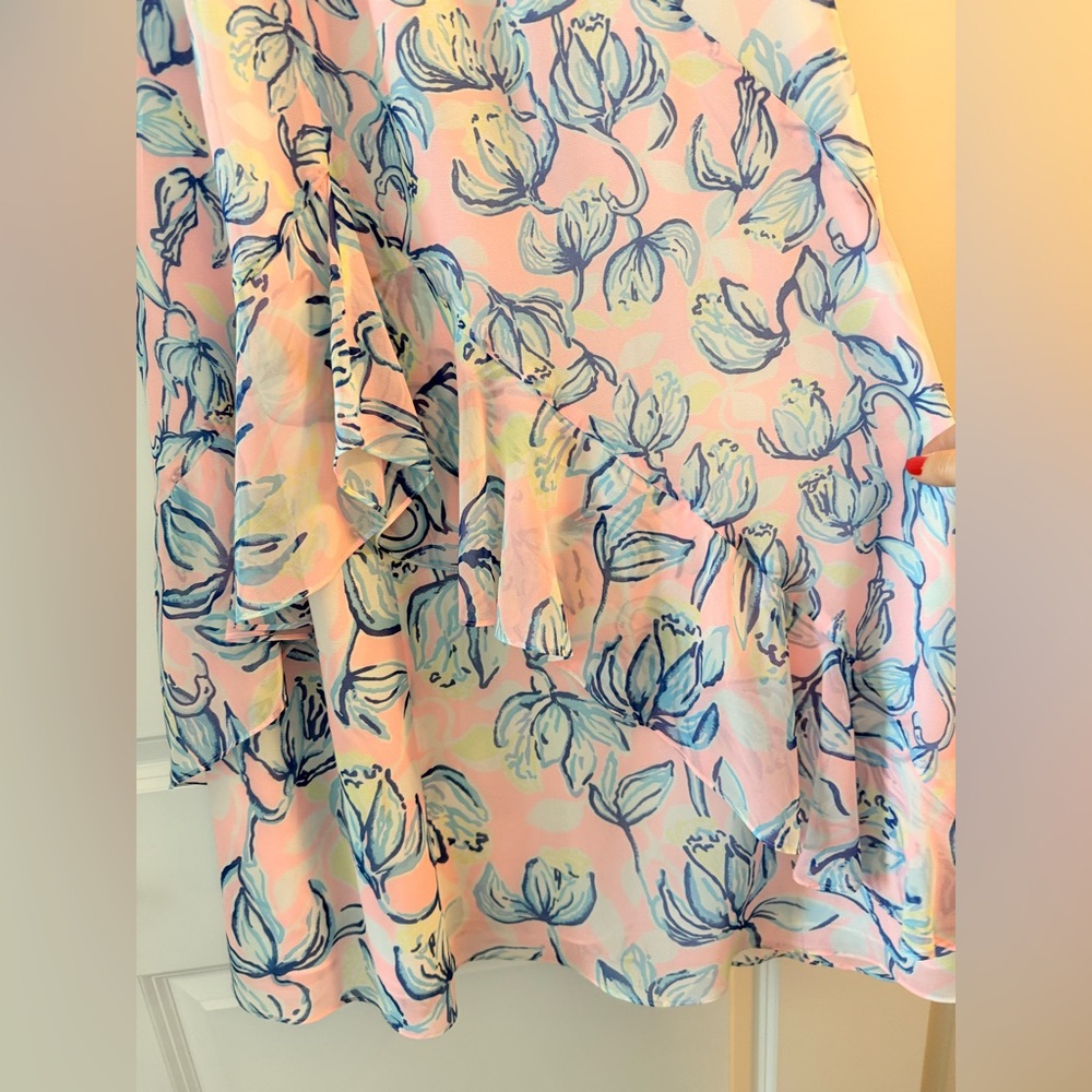 LILLY PULITZER CHASING TAIL BLUE FISH PINK WRAP SKIRT - Picture 4 of 8